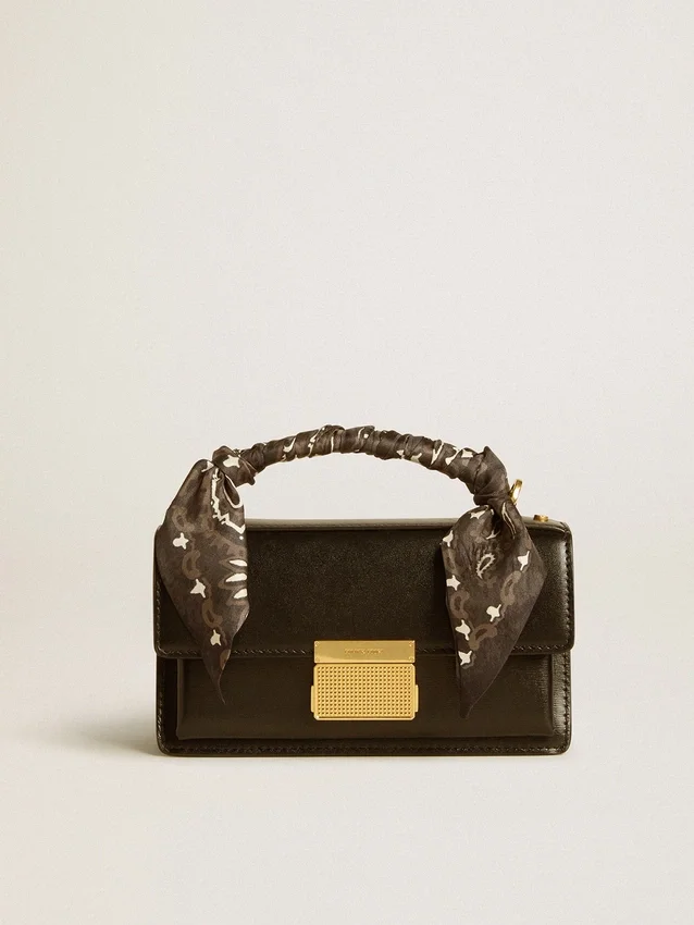 Borsa Venezia piccola in pelle nera rigata con foulard in seta