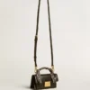 Borsa Venezia piccola in pelle nera rigata con foulard in seta