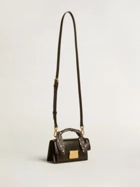 Borsa Venezia piccola in pelle nera rigata con foulard in seta