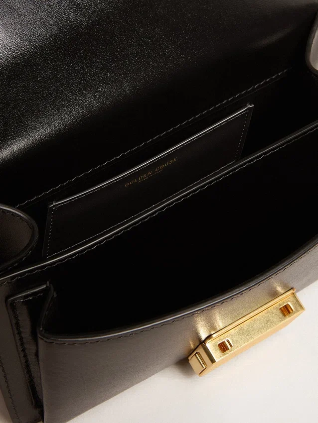 Borsa Venezia piccola in pelle nera rigata con foulard in seta