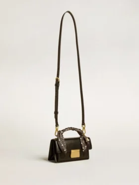 Borsa Venezia piccola in pelle nera rigata con foulard in seta e ciondolo