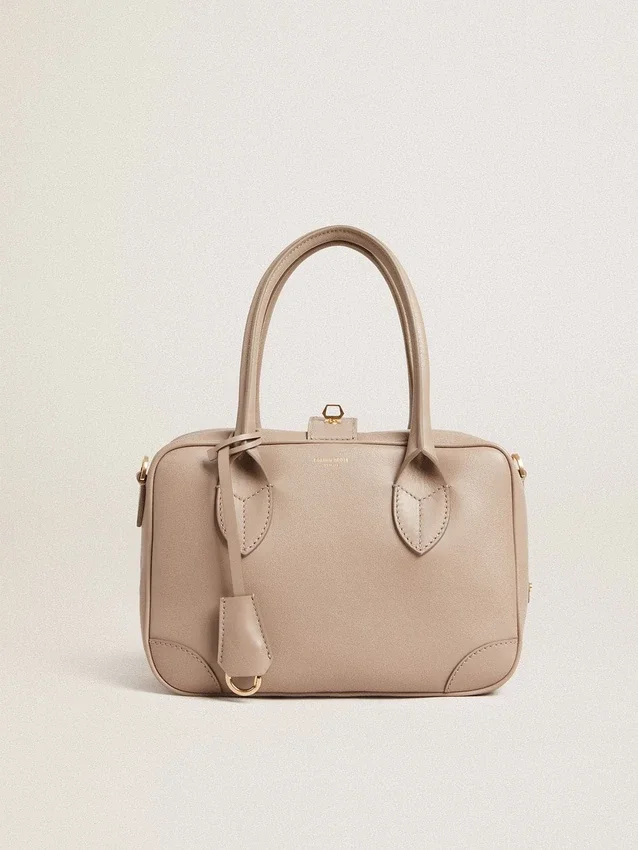 Borsa Vita in pelle color taupe con dettagli dorati