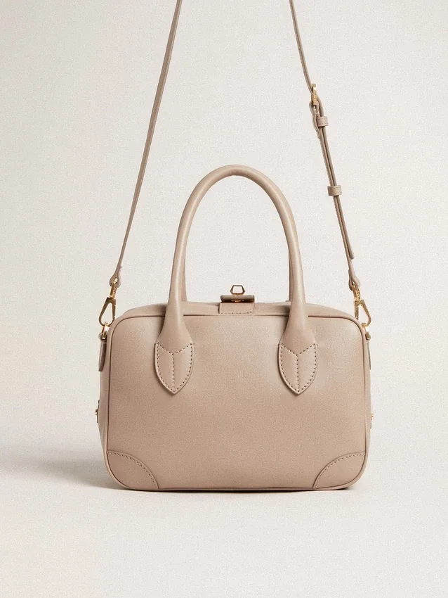 Borsa Vita in pelle color taupe con dettagli dorati