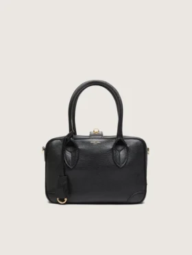 Borsa Vita in pelle di montone nera con dettagli dorati
