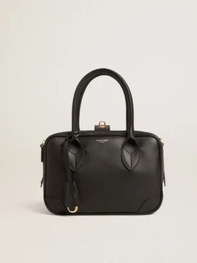 Borsa Vita in pelle liscia nera con dettagli dorati