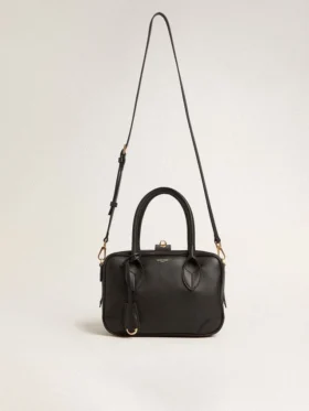 Borsa Vita in pelle liscia nera con dettagli dorati