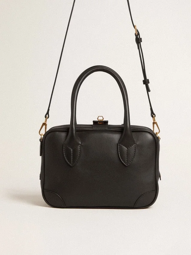 Borsa Vita in pelle liscia nera con dettagli dorati