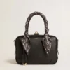 Borsa Vita in pelle liscia nera con dettagli dorati
