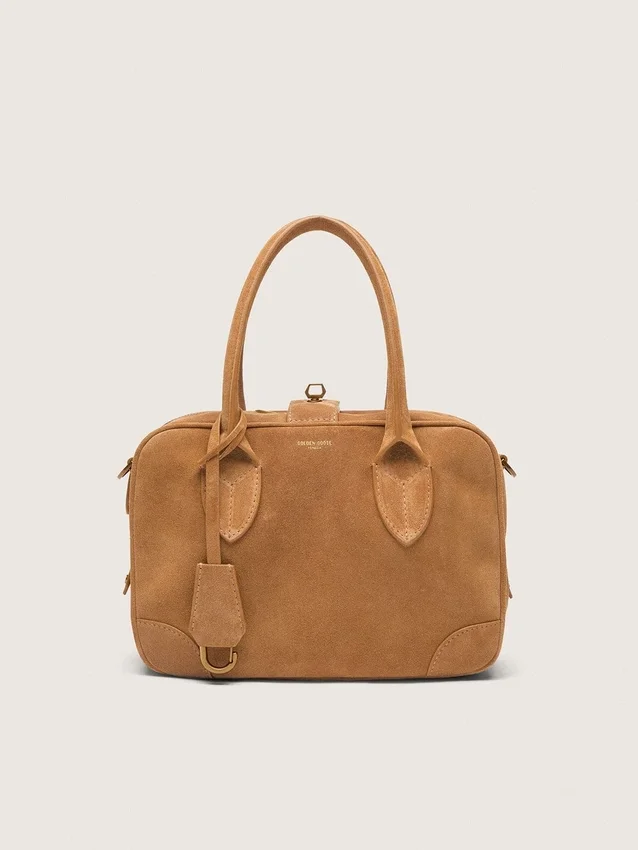 Borsa Vita in pelle scamosciata color cammello con dettagli dorati