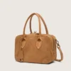 Borsa Vita in pelle scamosciata color cammello con dettagli dorati
