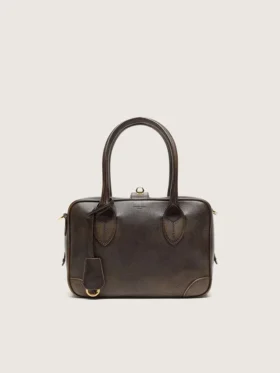 Borsa Vita in pelle vintage marrone con dettagli dorati