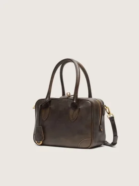Borsa Vita in pelle vintage marrone con dettagli dorati