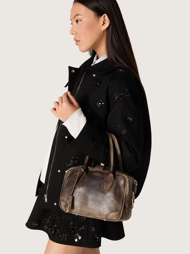 Borsa Vita in pelle vintage marrone con dettagli dorati