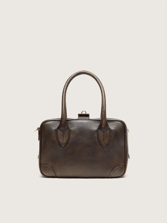 Borsa Vita in pelle vintage marrone con dettagli dorati