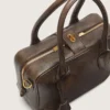 Borsa Vita in pelle vintage marrone con dettagli dorati