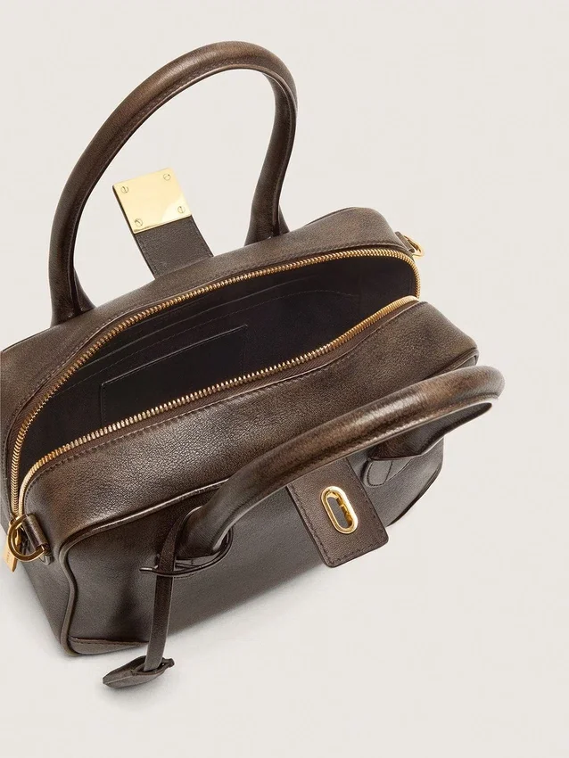 Borsa Vita in pelle vintage marrone con dettagli dorati