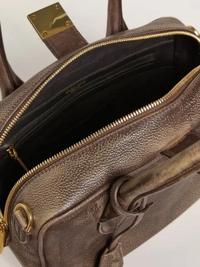 Borsa Vita in pelle vintage marrone con dettagli dorati