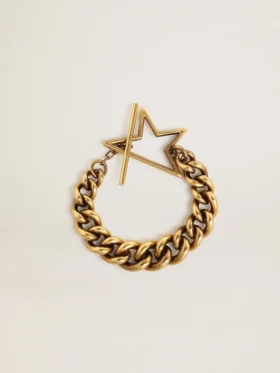 Bracciale con catena a maglie decrescenti color oro antico e chiusura a forma di stella