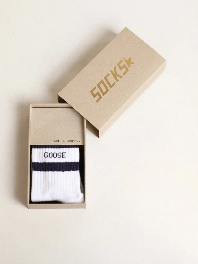 Calzini a costine con strisce blu navy e logo