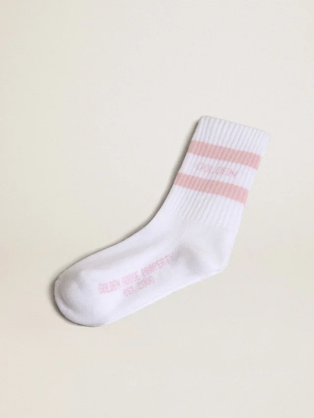 Calzini a costine con strisce rosa e logo