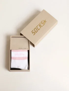 Calzini a costine con strisce rosa e logo