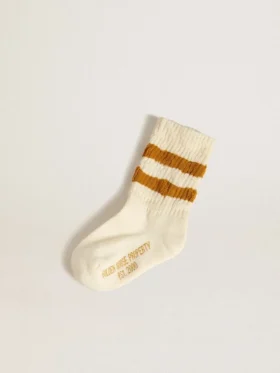 Calzini bianchi da bambino con strisce color tabacco