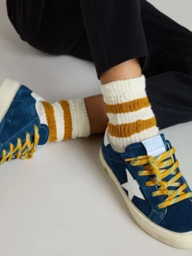 Calzini bianchi da bambino con strisce color tabacco