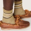 Calzini color kaki con dettagli consumati e strisce verde scuro e bianche
