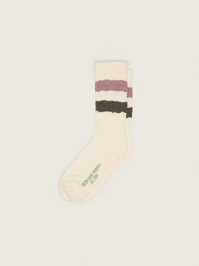 Calzini in bianco invecchiato con strisce multicolori