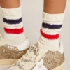 Calzini in cotone bianco con finitura invecchiata e strisce rosse e blu navy