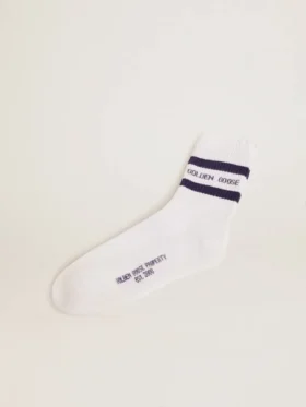 Calzini in cotone con finiture consumate, strisce blu e logo