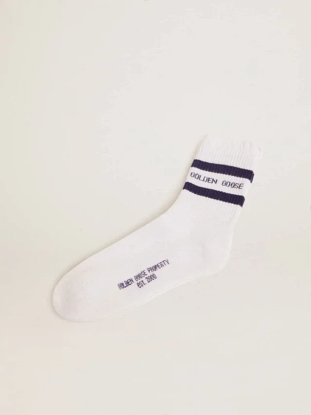 Calzini in cotone con finiture consumate, strisce blu e logo