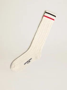 Calzini lunghi a coste in bianco vintage con strisce bicolori