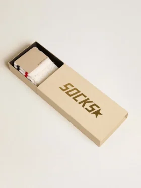 Calzini lunghi a coste in bianco vintage con strisce bicolori