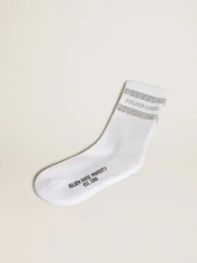 Calzini unisex in cotone bianco con cristalli decorativi