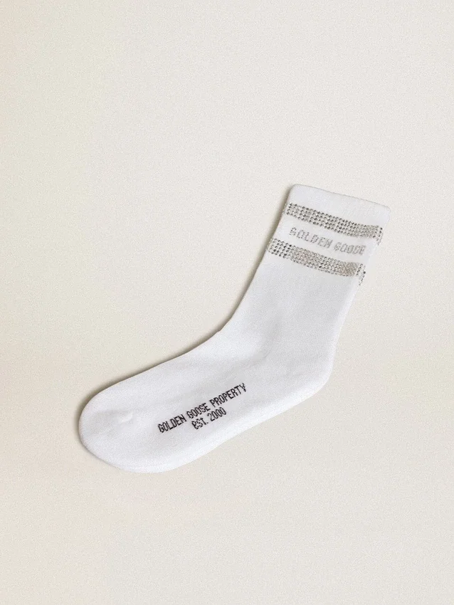 Calzini unisex in cotone bianco con cristalli decorativi