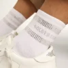 Calzini unisex in cotone bianco con cristalli decorativi