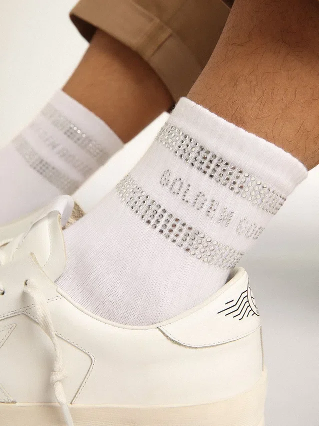 Calzini unisex in cotone bianco con cristalli decorativi