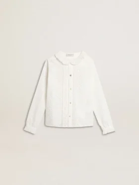 Camicia bianca da bambina in cotone con ricamo inglese