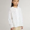 Camicia bianca da bambina in cotone con ricamo inglese