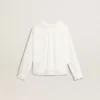 Camicia bianca da bambina in cotone con ricamo inglese