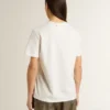 Camicia bianca da donna con stampa nera sul petto