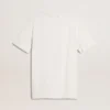 Camicia bianca da donna con stampa nera sul petto