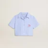 Camicia corta da bambina in cotone a righe azzurro chiaro