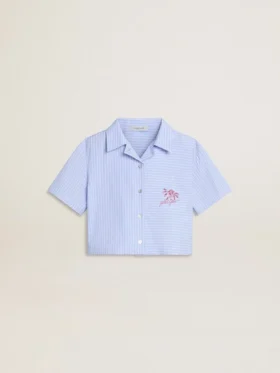 Camicia corta da bambina in cotone a righe azzurro chiaro