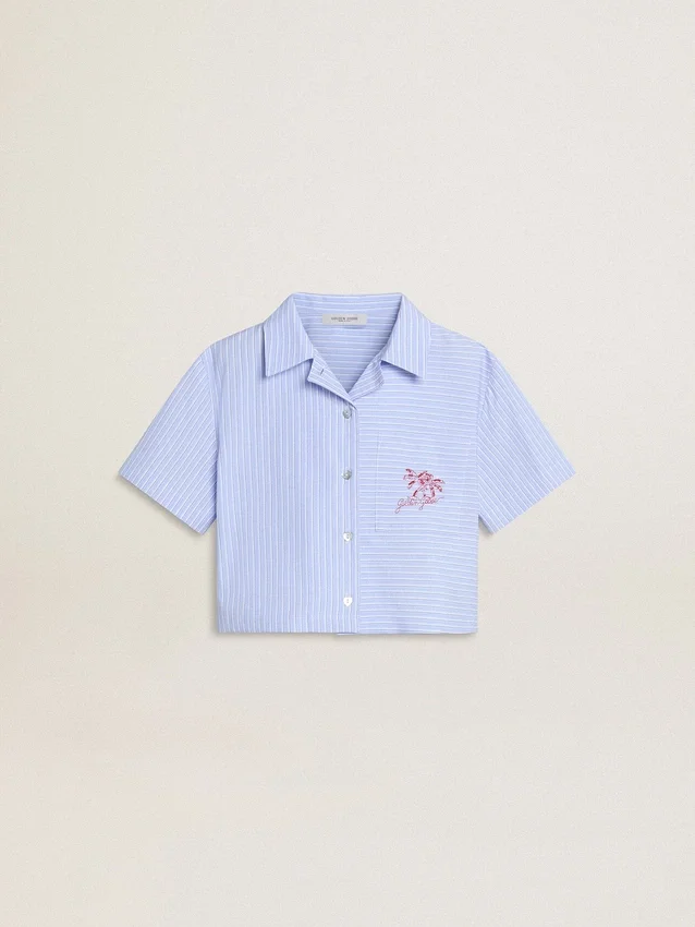 Camicia corta da bambina in cotone a righe azzurro chiaro
