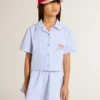 Camicia corta da bambina in cotone a righe azzurro chiaro