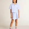 Camicia corta da bambina in cotone a righe azzurro chiaro