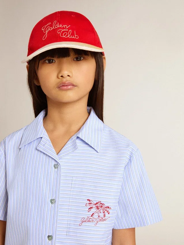 Camicia corta da bambina in cotone a righe azzurro chiaro