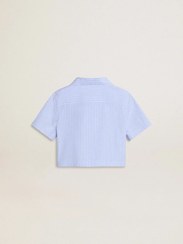 Camicia corta da bambina in cotone a righe azzurro chiaro